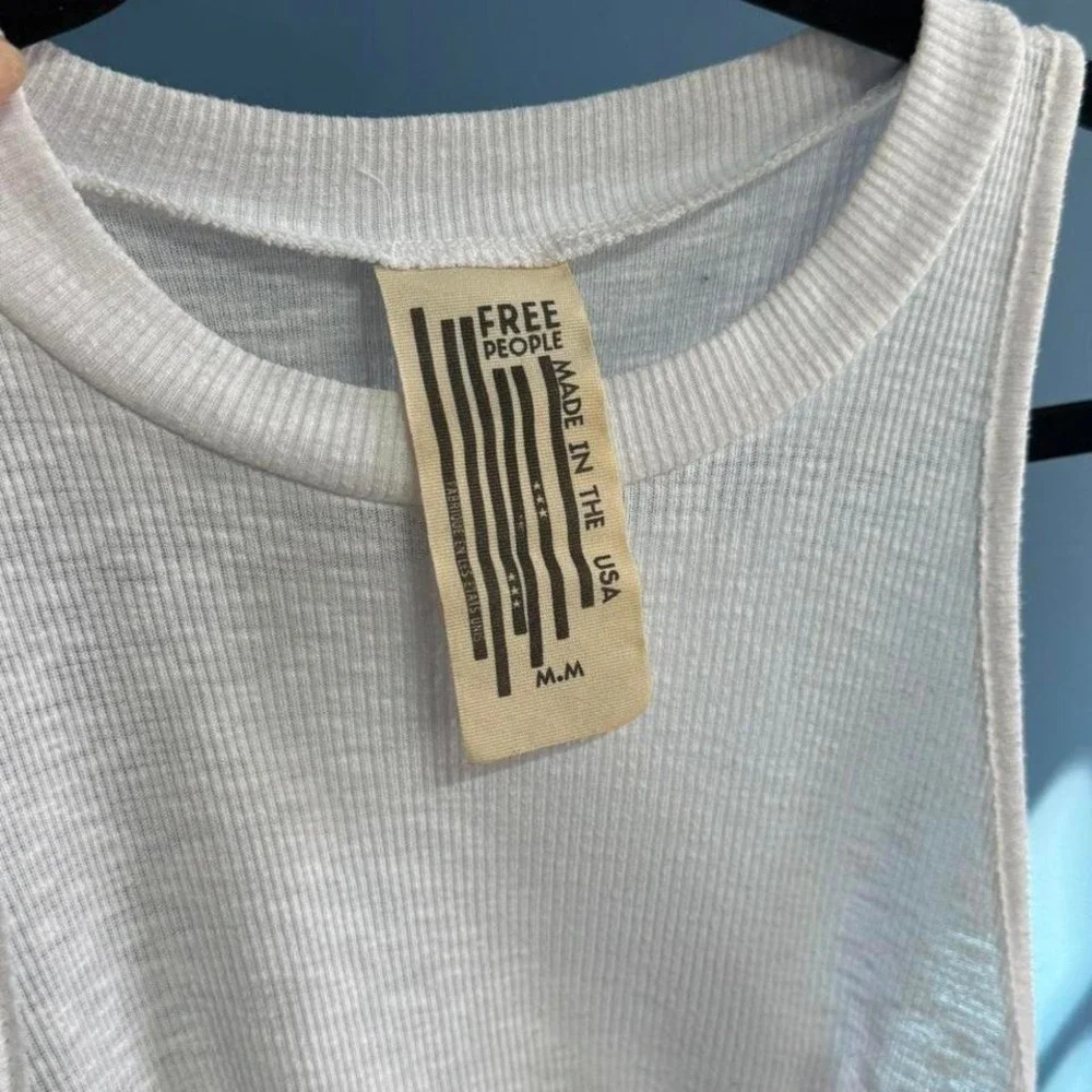 Free People Ribbed Tank Top Women's Size Medium White High Neck Flare Boho Indie